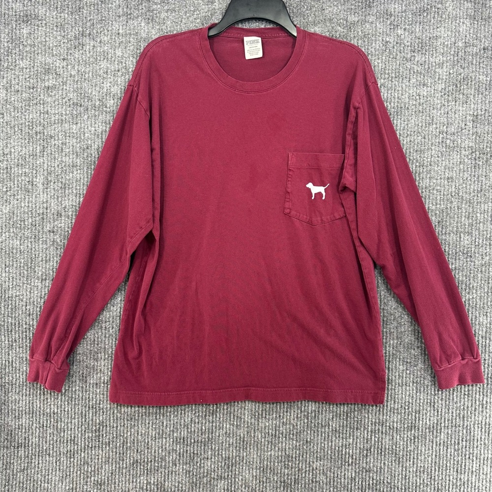 PINK Victoria's Secret T-Shirt Women Large Maroon Excellent Long Sleeve Pocket